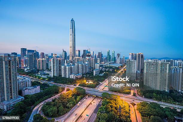 Night On China Shenzhen Stock Photo - Download Image Now - Shenzhen, China - East Asia, Urban Skyline
