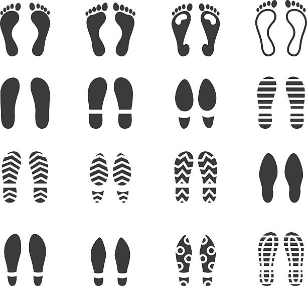 풋 프린트 아이콘 세트 - human footprint stock illustrations
