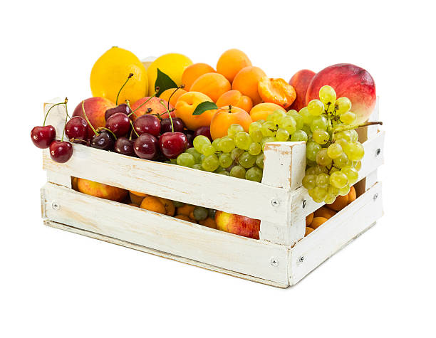 istock Wooden box with different fruits 578791848
