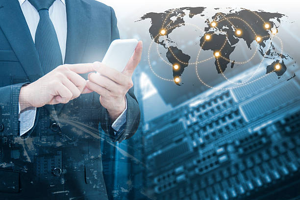 istock Double exposure of professional businessman connecting cloud 578795942