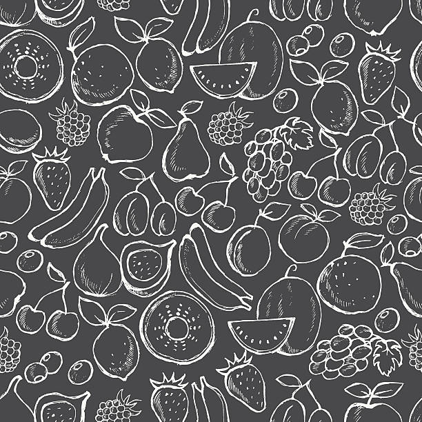 과일 원활한 패턴. 손으로 그린 벡터 배경 - wallpaper pattern raspberry pattern seamless stock illustrations