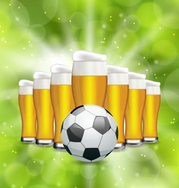 Vector illustration of Football Poster with Glasses of Beer and Soccer Ball