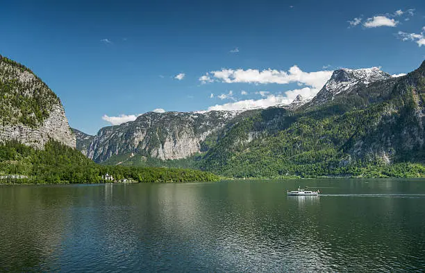 Lake Hallstatt Panorama with Tourist Ferry. Nikon D810. Converted from RAW.