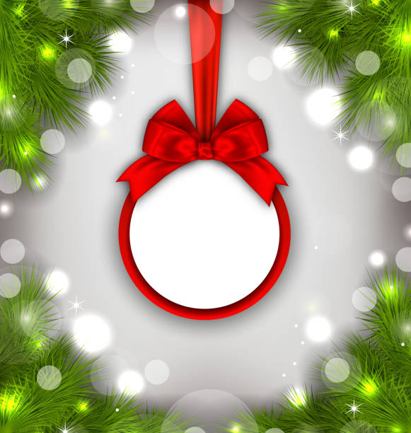 クリスマスリースとセレブレーションカード - twig pine tree ribbon decoration点のイラスト素材／クリップアート素材／マンガ素材／アイコン素材