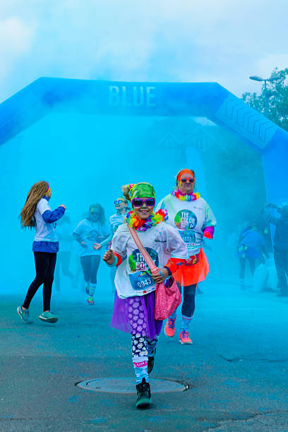 Reykjavik, Iceland - June 11, 2016: People take part in the color run, in Reykjavik, Iceland
