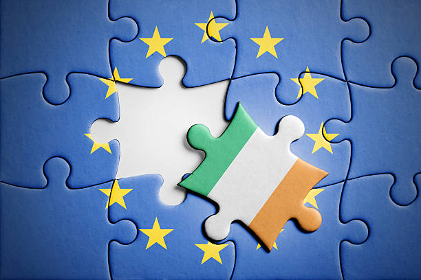 ireland. exit from european union concept puzzle - european union flag european community photography textured effect imagens e fotografias de stock