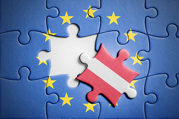 austria. exit from european union concept puzzle - european union flag european community photography textured effect imagens e fotografias de stock