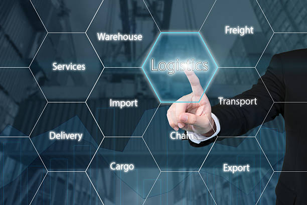 istock Business man touching the logistics icon with business virtual screen. 578813218