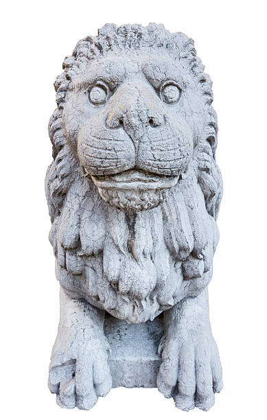 istock white marble medieval Lion, Guardian Lion, isolate on white back 578814588