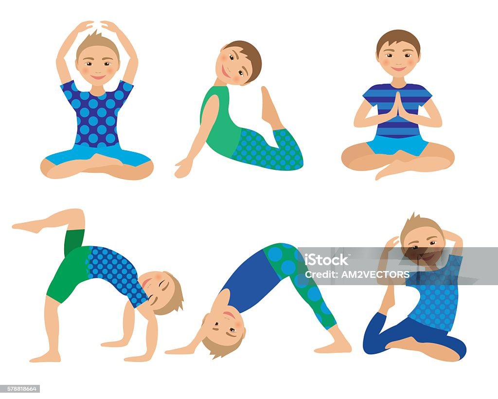 Trẻ Em Yoga Đặt Ra Hình Minh Họa Vector Trẻ Em Tập Thể Dục Tư Thế ...