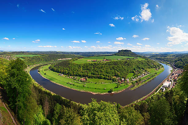Elbe and Lilienstein mountain panoramic view in Saxon Switzerland, Germany
