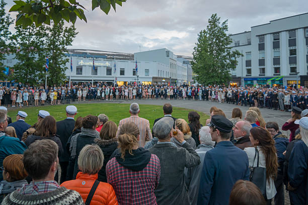 Independence Day celebrations in Akureyri Akureyri, Iceland - June 17, 2016: Locals and visitors attend the Independence Day celebrations in the main square of Akureyri, Iceland 12 17 months stock pictures, royalty-free photos & images