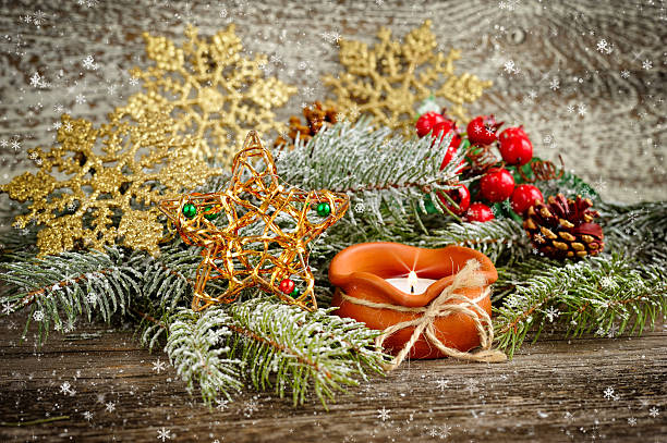istock Christmas composition is with candle on wooden background 578820854