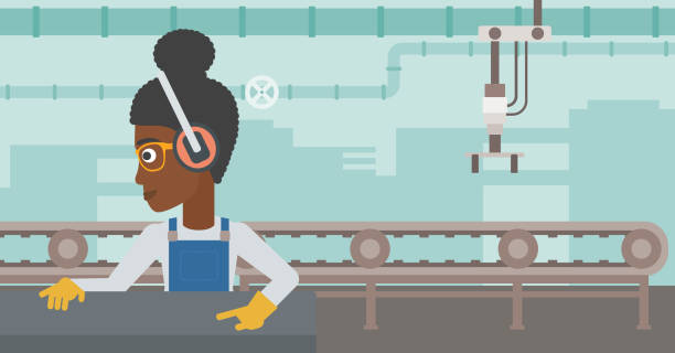 Woman Working On Metal Press Machine Stock Illustration - Download Image  Now - Business Finance and Industry, Cartoon, Design - iStock