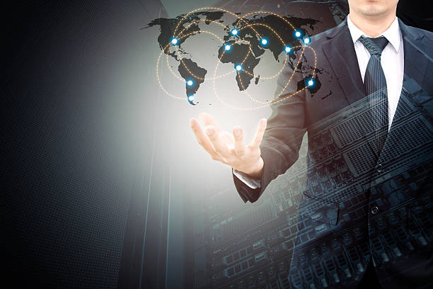 istock Double expoure of professional businessman connecting cloud technology 578822106