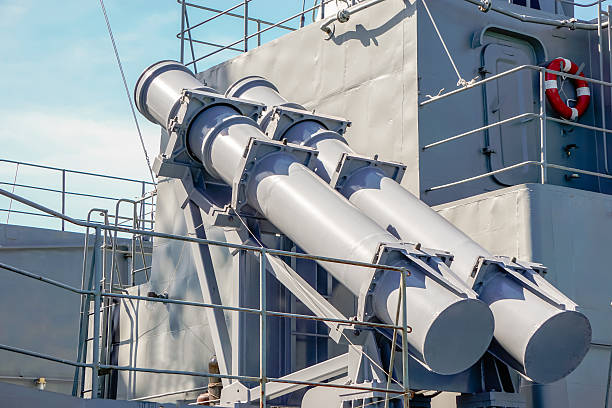 guiding missile on navy ship guiding missile on navy ship harpoon stock pictures, royalty-free photos & images