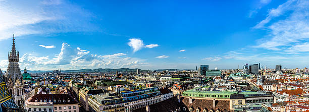 Aerial View Of Vienna City Skyline View of Vienna city from the Stephansdom roof, Austria st. stephens cathedral vienna photos stock pictures, royalty-free photos & images