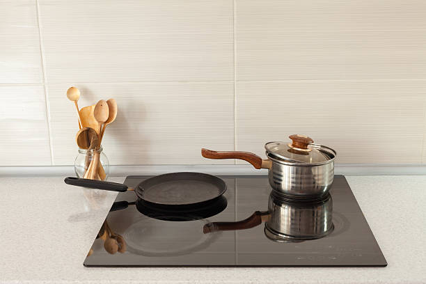 istock Wooden spoons in modern kitchen with induction stove 578827614
