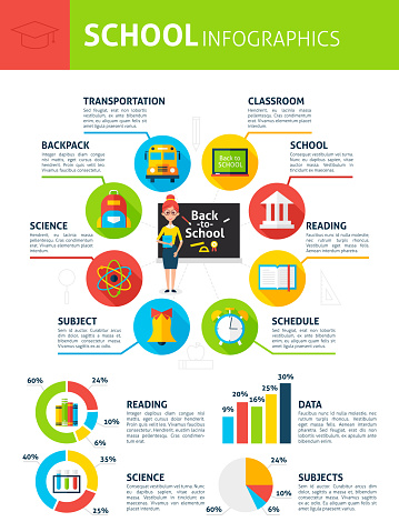 School Infographics. Flat Design Vector Illustration of Education Concept with Text.