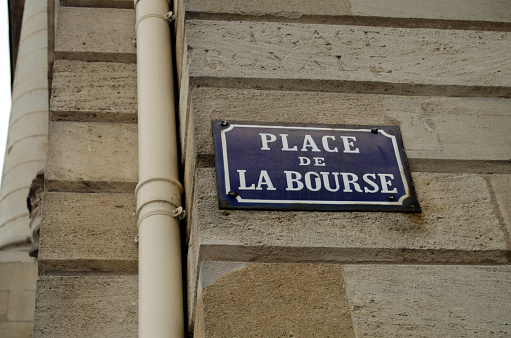 Place de la Bourse sign, Bordeaux, France.