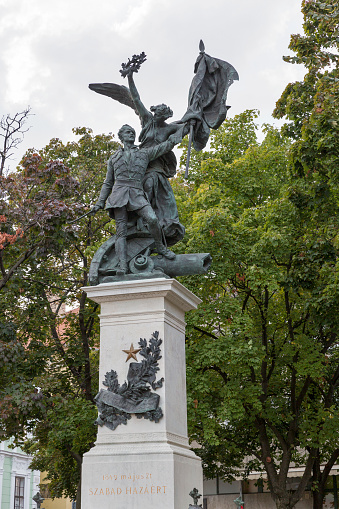 Budapest, Hungary - September 23, 2015: Revolution for Independence of 1848 statue composition is one of many beautiful artwork an reminder of History in Budapest at the Castle District.