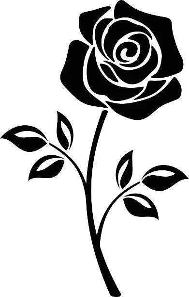 Vector illustration of Black silhouette of a rose flower. Vector illustrations.