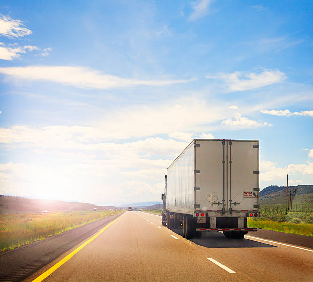 semi-camion blanc sur la route - truck white semi truck isolated photos et images de collection