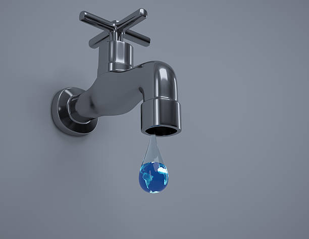 istock Save water concept with metallic faucet 578836962