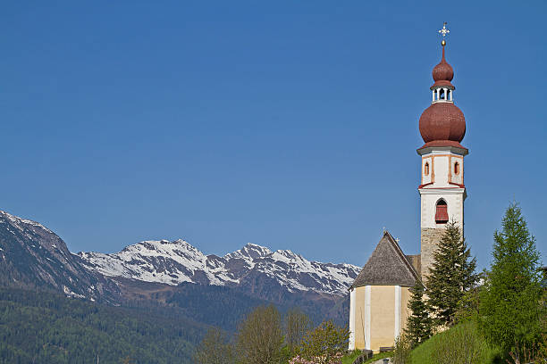 Village Church of Obertelfs located on the panoramic road in Ridnaunvalley