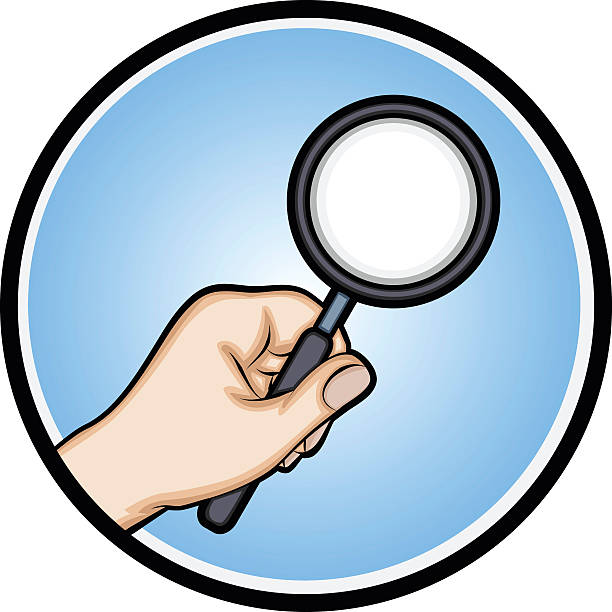 Hand holding a magnifying glass vector art illustration