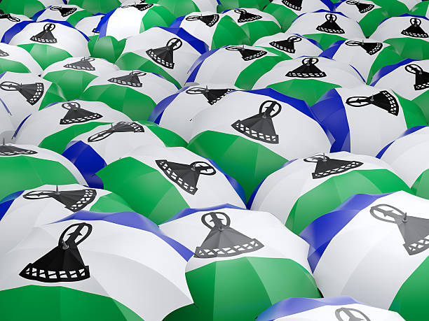 istock Umbrellas with flag of lesotho 579125066
