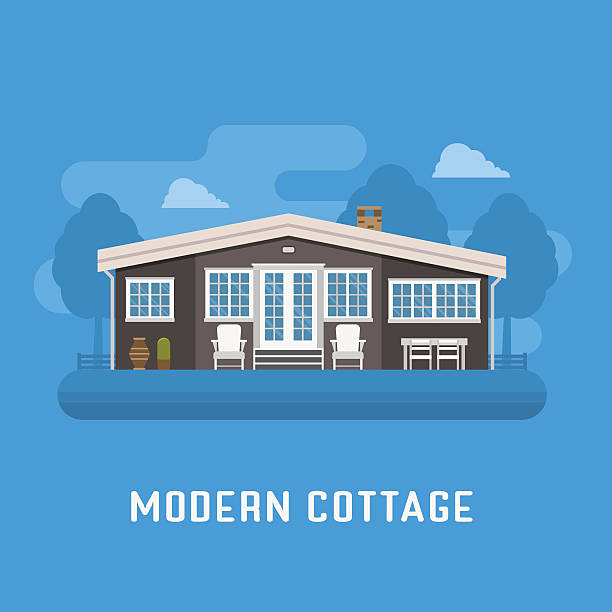 ilustraciones, imágenes clip art, dibujos animados e iconos de stock de casa de campo moderna o casa rural - denmark house cottage rural scene