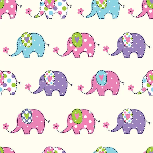 Vector illustration of Seamless pattern with cute elephants