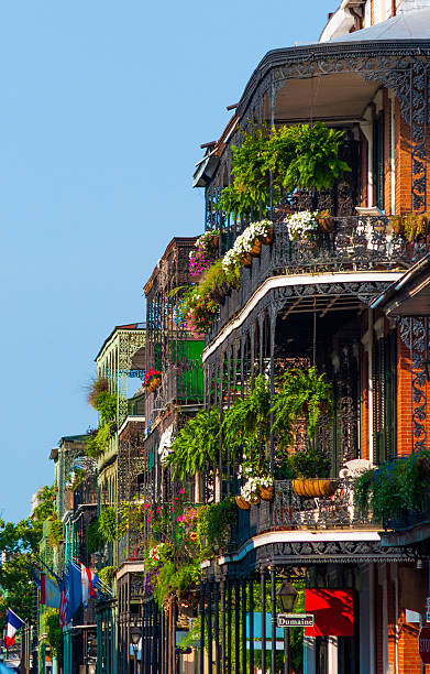 French Quarter Buildings with Garden Terraces Buildings in New Orleans’ French Quarter with ornate lush garden terraces. new orleans photos stock pictures, royalty-free photos & images