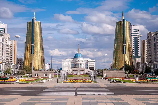 ASTANA, KAZAKHSTAN REPUBLIC - 2012: View of the Nurzhol Boulevard and President's Palace Acorda