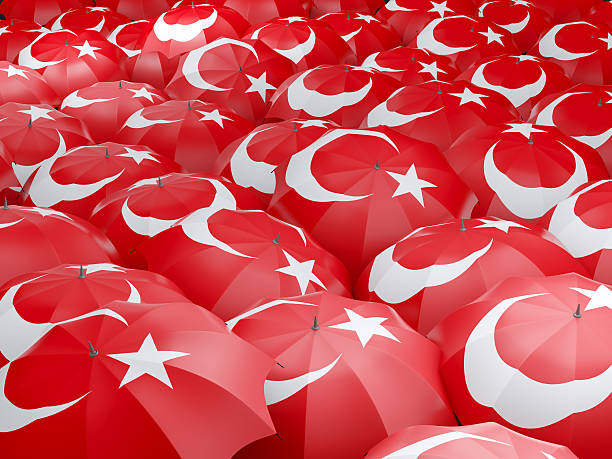 istock Umbrellas with flag of turkey 579131130