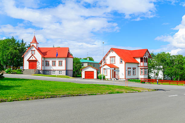 View of the Catholic St. Peter Church, in Akureyri, Iceland