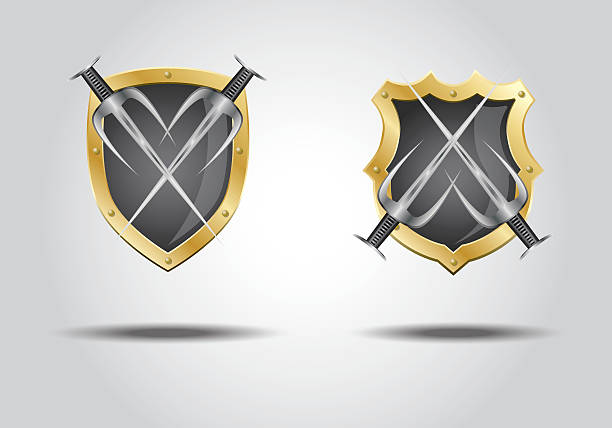 ilustrações de stock, clip art, desenhos animados e ícones de 3d shield trident - trisula