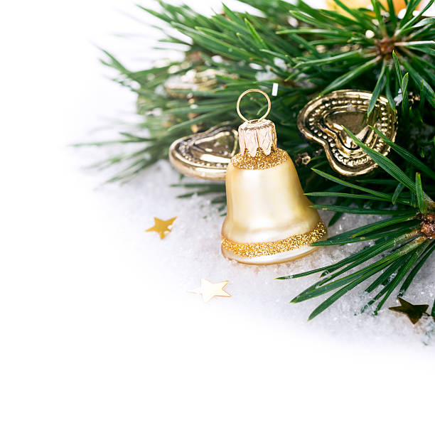 istock Christmas composition with golden bell 579136250