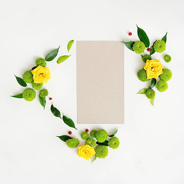 istock Paper with wreath frame from roses, chamomile and chrysanthemum 579137410