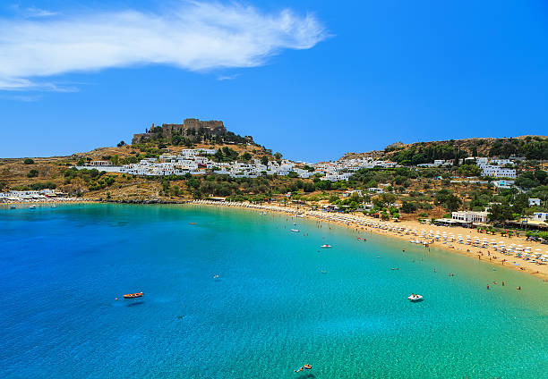 istock Lindos Bay beach with views of Acropolis 579137768