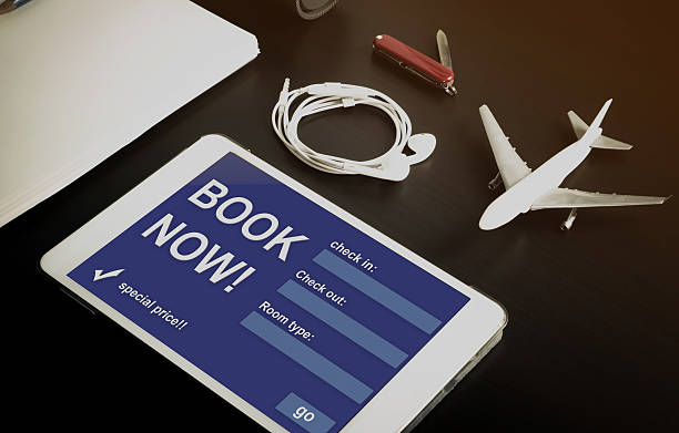istock Hotel accommodation online booking website on tablet. 579137916