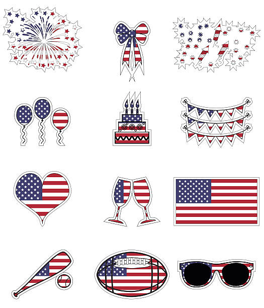 illustrations, cliparts, dessins animés et icônes de symboles de célébration américains - flag glass striped fourth of july