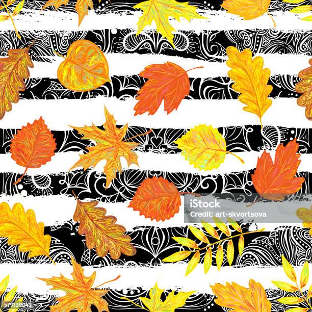 Seamless Pattern With Colorful Autumn Leaves Stock Illustration - Download Image Now - Art, Art And Craft, Autumn