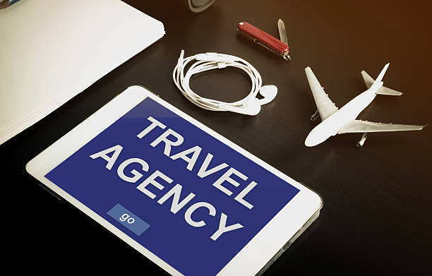 istock Online travel agency website on tablet screen. 579139044