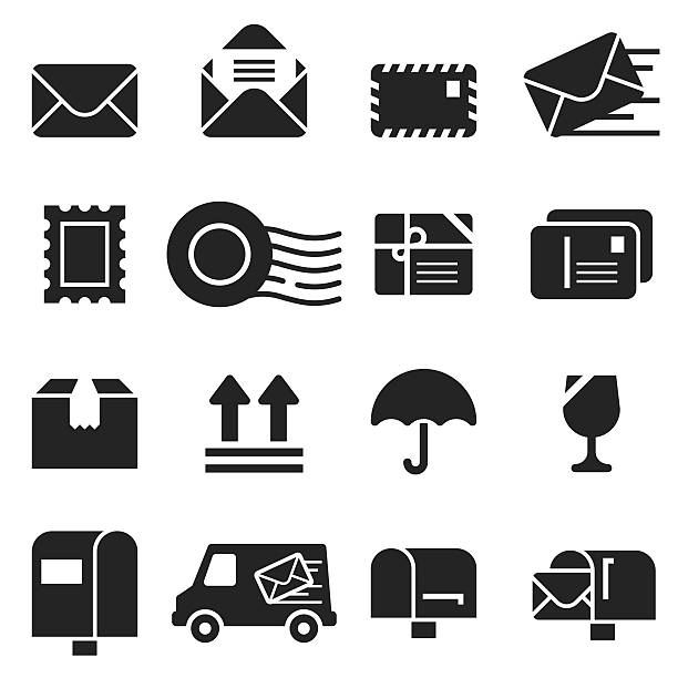 mail-symbole [schwarze ausgabe] - briefkasten stock-grafiken, -clipart, -cartoons und -symbole