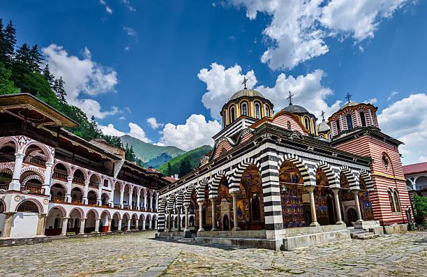 rila monastery, a famous monastery in bulgaria. - kloster fotografier bildbanksfoton och bilder