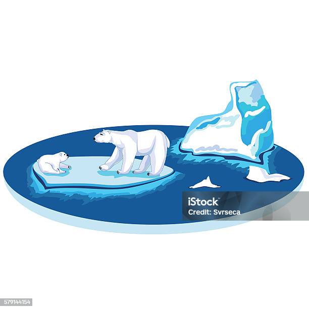 Polar Bears On An Iceberg On A Flat Circle Stock Illustration - Download Image Now - Bear, Polar Climate, Animal