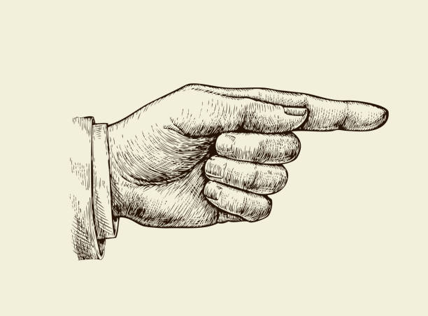 Hand drawn vintage . Retro sketch index finger. Vector illustration Hand-drawn vintage hand. Retro sketch index finger. Vector illustration designate stock illustrations