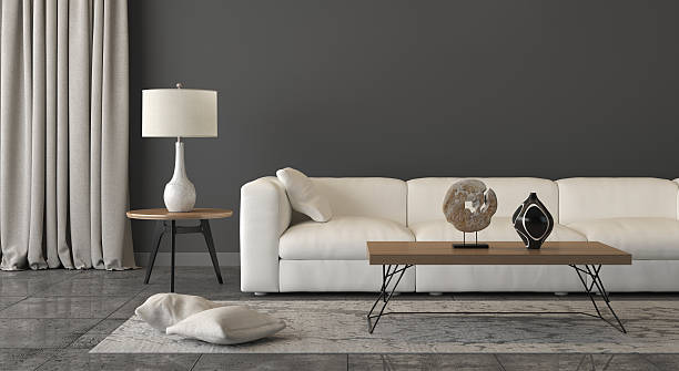 istock Close view at a white sofa with decoration 579145840